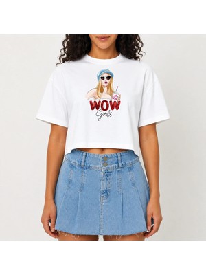 Urban Trend Store Urbantrendstore Crop Tişört Beyaz Baskılı Rahat Kesim Raw Cut Basic Kısa Tshirt