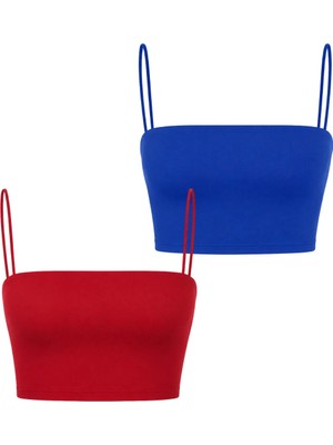 Dı Loria Kadın Ince Askı Mini Crop (Mavi, Kırmızı)