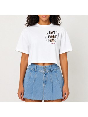 Urban Trend Store Urbantrendstore Crop Tişört Beyaz Baskılı Rahat Kesim Raw Cut Basic Kısa Tshirt