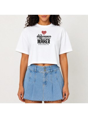 Urban Trend Store Urbantrendstore Crop Tişört Beyaz Baskılı Rahat Kesim Raw Cut Basic Kısa Tshirt