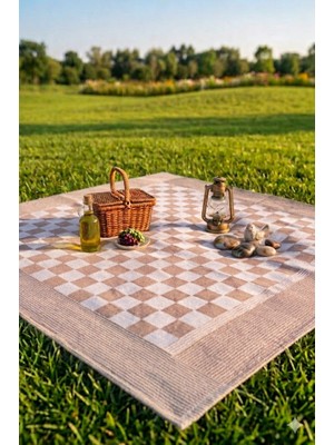 Sundoku Home Damalı Kenar Bordürlü Masa Örtüsü 140X140 cm Sofra Bezi,piknik Örtüsü