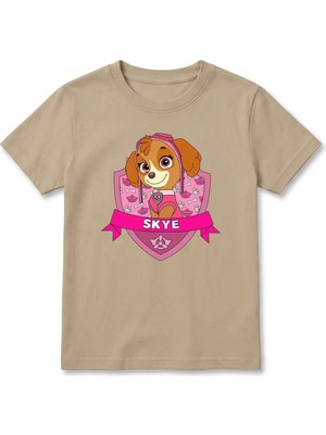 Urban Trend Store Urbantrendstore Paw Patrol Skye Unisex Kız Çocuk Bisiklet Yuvarlak Yaka Basic Kısa Kollu %100 Pamuk Tişört