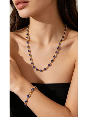 Zümra Store Kuyumcu Model Nazar Kolye-Bileklik Set -Koyu Mavi-
