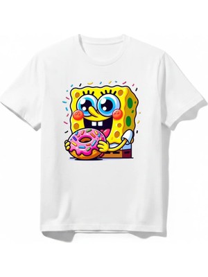 Urban Trend Store Urbantrendstore Sünger Boob Baskılı Unisex Kız Çocuk Erkek Çocuk Bisiklet Yuvarlak Yaka Basic Kısa Kollu %100 Pamuk Tişört