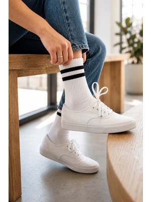 Eser Unisex Beyaz Spor Kolej Çorabı Pamuklu Günlük ve Spor Kullanım 6 Lı