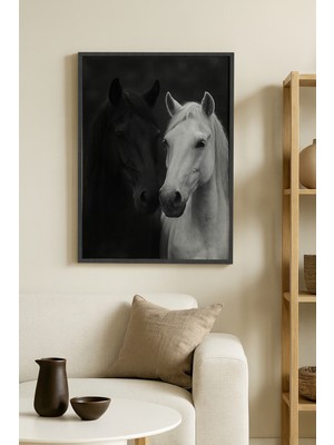 Nt Handmade Mc Home Art Çerçeveli Uv Baskı Siyah Beyaz At Dekoratif Duvar Tablosu – Ahşap Siyah Beyaz Seçenekli