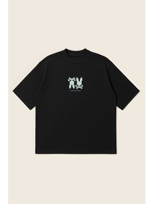  Psycho Bunny Reverse Unisex %100 Organik Pamuklu Kalın Dokulu Oversize Bisiklet Yakalı T-Shirt