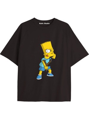 Y2K Vintage Simpson Baskılı Siyah T-Shirt Kod 289