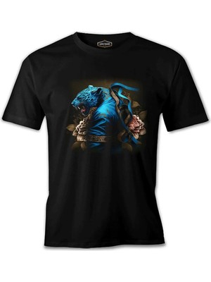  Blue Chinese Tiger With Flowers And Ribbon Siyah Erkek Tshirt
