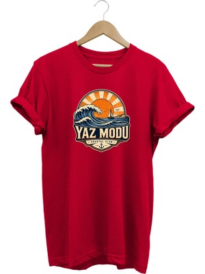  Yaz Modu Coastal Club Unisex Deniz Dalga Baskılı Yaz Temalı Regular Kalıp Bisiklet Yaka T-Shirt