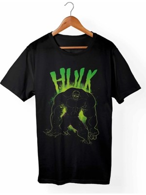  Unisex Siyah Hulk Marvel Baskılı Tişört