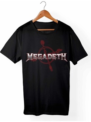  Unisex Siyah Megadeth Baskılı Tişört