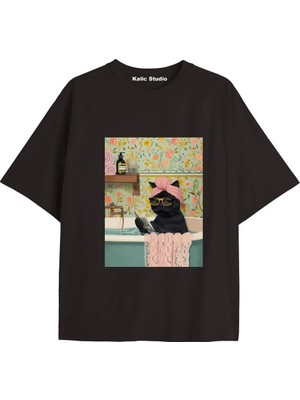  Y2K Vintage Cats Baskılı Siyah T-Shirt Kod 30