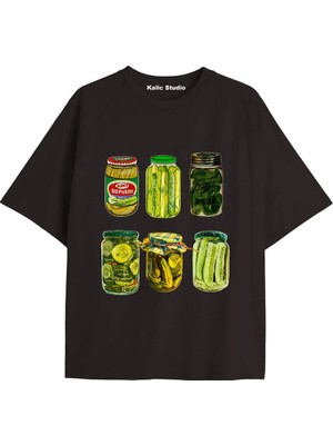  Y2K Vintage Pickles Baskılı Siyah T-Shirt Kod 256