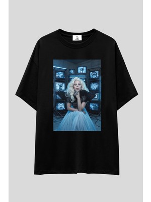  Lady Gaga Koleksiyonu Oversize T-Shirt | Unisex %100 Pamuk Siyah & Beyaz Baskılı Özel Tasarım Tee