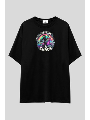  Caffeine & Chaos T-Shirt | Unisex %100 Pamuk Kahve Unicorn Baskılı Özel Tasarım Tee