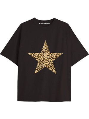  Y2K Vintage Leopar Baskılı Siyah T-Shirt Kod 164