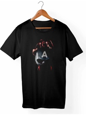  Erkek Siyah Kaptan Amerika - Marvel T-Shirt