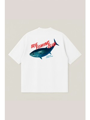  Fishing Clup Unisex %100 Organik Pamuklu Kalın Dokulu Oversize Bisiklet Yakalı T-Shirt