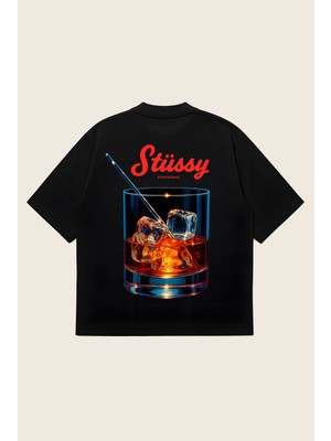  Stüssy Unisex %100 Organik Pamuklu Kalın Dokulu Oversize Bisiklet Yakalı T-Shirt