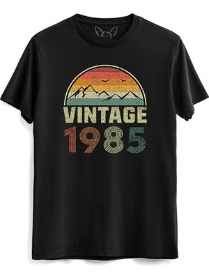  Vintage 1985 Eskitme Siyah T-Shirt
