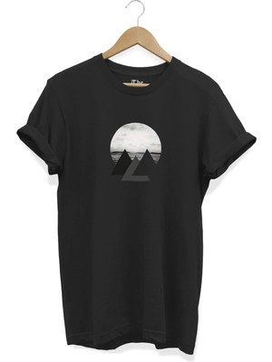  Siyah Üçgen Deniz Minimal Tasarım Baskılı Gündelik Kısa Kollu T-Shirt