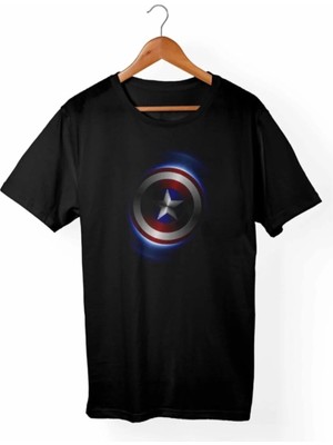  Unisex Kaptan Amerika Marvel Siyah Tişört