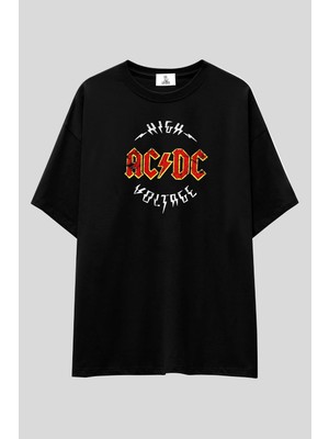  Ac/dc Rock Band Unisex T-Shirt | %100 Pamuk Siyah Baskılı Vintage Rock Müzik Temalı Özel Tasarım Tee