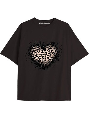  Y2K Vintage Leopar Baskılı Siyah T-Shirt Kod 182