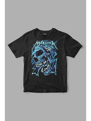  Metallica Blue Skull Baskılı Tişört