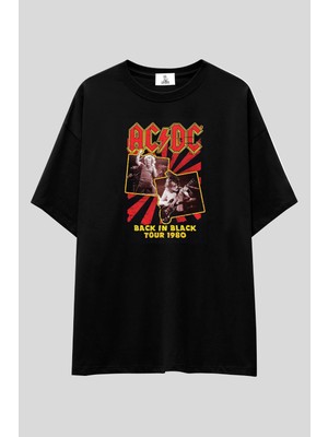 Ac/dc Rock Band Unisex T-Shirt | %100 Pamuk Siyah Baskılı Vintage Rock Müzik Temalı Özel Tasarım Tee