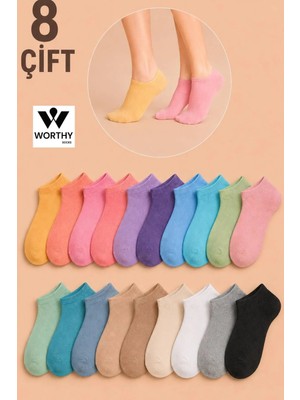 Worthy Socks 8 Çift  Koton Ekonomik Karışık Renk  Kadın Patik Çorap