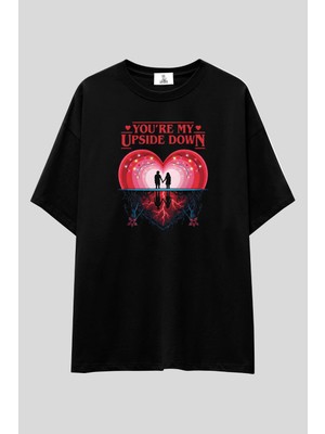 Stranger Things Sevgililer Günü Özel Oversize T-Shirt | Unisex %100 Pamuk Aşk Temalı Tee