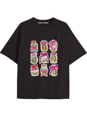  Y2K Vintage Pickles Baskılı Siyah T-Shirt Kod 244