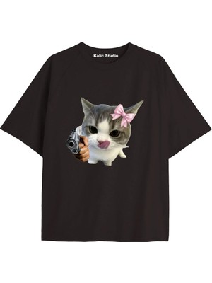  Y2K Vintage Cats Baskılı Siyah T-Shirt Kod 36