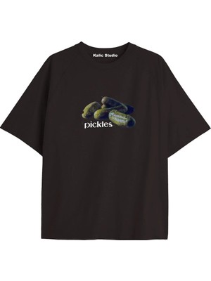  Y2K Vintage Pickles Baskılı Siyah T-Shirt Kod 242
