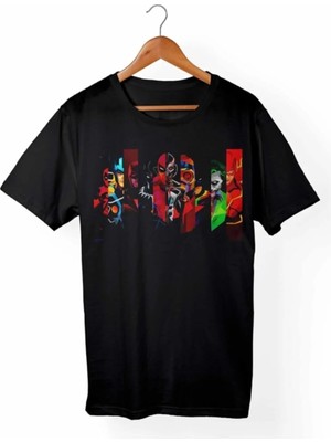  Unisex Siyah Marvel Baskılı Tişört