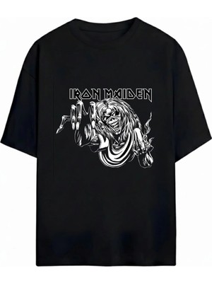  Iron Maiden Baskılı Unisex Oversize %100 Pamuklu T-Shirt