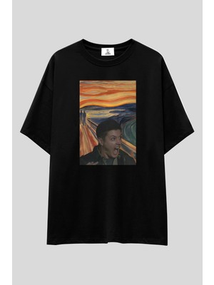  Supernatural Dean Winchester Scream Oversize T-Shirt | Unisex %100 Pamuk Parodi Sanat Baskılı Tee