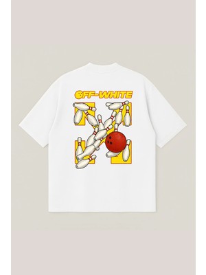  Off Whıte Baskılı Unisex %100 Organik Pamuklu Kalın Dokulu Oversize Bisiklet Yakalı T-Shirt