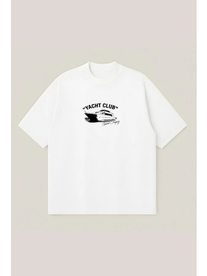  Saint Tropez Yatch Club Unisex Oversize Baskılı Boxy Fit Kalın Kumaşlı T-Shirt