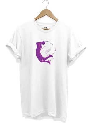  Beyaz Unisex Smaç - Slam Dunk Baskılı Basketbol Tasarım Kısa Kollu T-Shirt