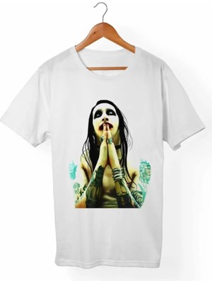  Unisex Beyaz Marilyn Manson Beyaz T-Shirt