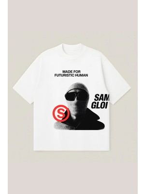  Futuristic Human Unisex Oversize Baskılı Boxy Fit Kalın Kumaşlı T-Shirt