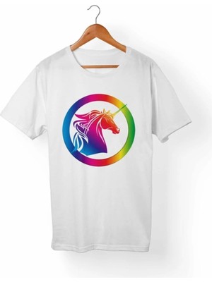  Unisex Beyaz Unicorn T-Shirt