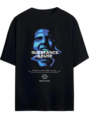  Substance Abuse Baskılı Unisex %100 Pamuklu Oversize T-Shirt