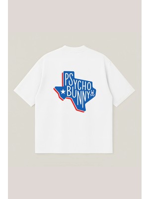  Psycho Bunny Texas Edition Unisex Oversize Baskılı Boxy Fit Kalın Kumaşlı T-Shirt