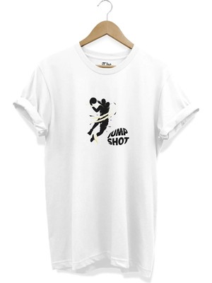  Beyaz Unisex Basketbol Smaç Jump Shot Baskılı Kısa Kollu T-Shirt