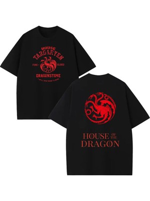  House Of The Dragon Baskılı Unisex %100 Pamuklu Oversize T-Shirt