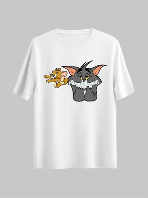  Tom ve Jerry Çizgi Film Animasyon Çift Kombin Tasarım Hediye Kedi Fare Unisex Regular Tshirt